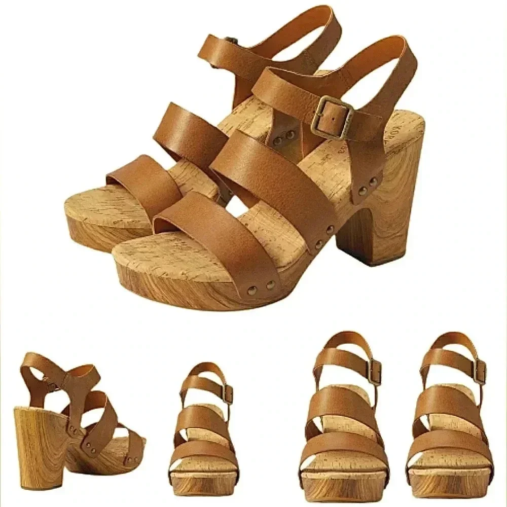 Chunky Platform Sandals 11 Leather Block Heel New